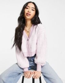 Urban Revivo check print cardigan in purple at ASOS