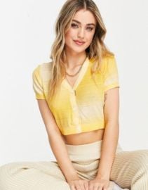 Urban Revivo cropped short sleeve cardigan in yellow at ASOS