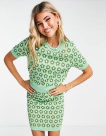 Urban Revivo knit floral top in green - part of a set at ASOS