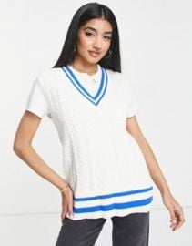 Urban Revivo knit tank top with blue stripe at ASOS