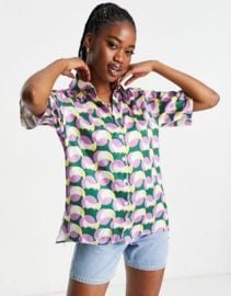 Urban Revivo relaxed shirt in retro bright print at ASOS