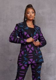 Uyai Women39s African Print Stretch Blazer Black Purple Mudcloth D39IYANU at D'iyanu