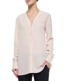 V-Neck Button-Down Silk Blouse at Bergdorf Goodman