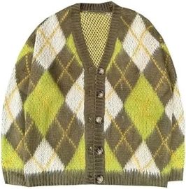 V-Neck Cardigans Unisex Casual Vintage High Street Argyle Knitted Coats Warm Autumn Winter at Womens Clothing store at Amazon