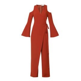 V-Neck Cold Shoulder Jumpsuit With Asymmetric Wrap Front by Paisie at Wolf and Badger