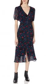 V-Neck Dress with Sinched Waist in a Rose Print at Amazon