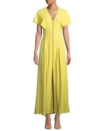 V-Neck Flounce-Sleeve Button-Front Maxi Dress by Lela Rose at Neiman Marcus