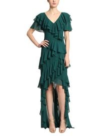 V-Neck Flutter Ruffle Gown at Badgley Mischka