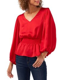 V Neck Long Sleeve Peplum Blouse by Vince Camuto at Dillards