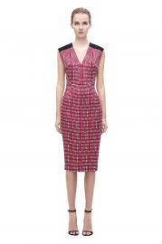 V Neck Print Fitted Dress at Victoria Beckham