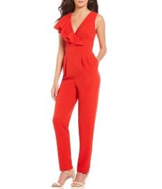 V Neck Ruffle Jumpsuit  Eliza J at Dillards