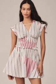 V Neck Striped A Line Mini Dress at Anthropologie
