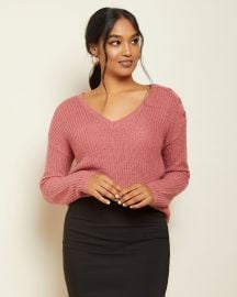 V-Neck Sweater With Buttoned Shoulders at RW&Co