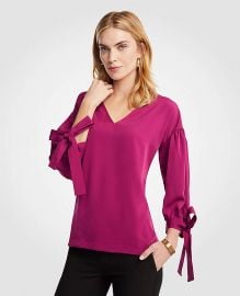 V-Neck Tie Sleeve Blouse at Ann Taylor