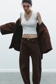 V Neck Top in White at Zara