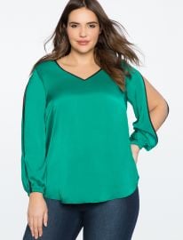 V-Neck Top with Slit Sleeve Detail at Eloquii