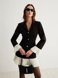 V-Neck Two-Tone Pleated Button Dress COMMENSE at Commense
