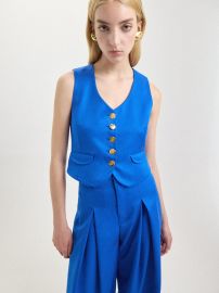 V-Neck Wool Vest In Klein Blue Alejandra Alonso Rojas at Alejandra Alonso Rojas