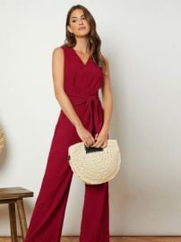 V-neck Tie Front Jumpsuit   USA at Shein