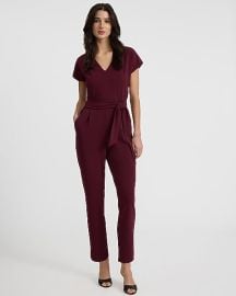 V-neck Tie Waist Straight Leg Jumpsuit With Pockets at Express
