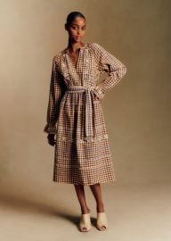 V ronique Dress in Lila Brown Gingham Embroidery Sezane at Sezane