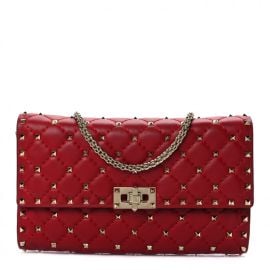 VALENTINO GARAVANI Lambskin Rockstud Spike Wallet on Chain Red 1060641 FASHIONPHILE at Fashionphile