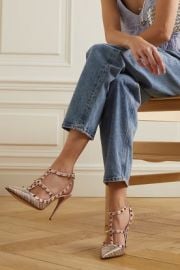 VALENTINO GARAVANI Rockstud 105 raffia and leather pumps NET-A-PORTER at Net a Porter