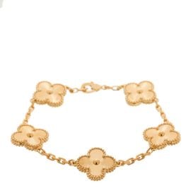 VAN CLEEF amp ARPELS 18K Yellow Gold 5 Motifs Guilloche Vintage Alhambra Bracelet 1431673 FASHIONPHILE at Fashionphile