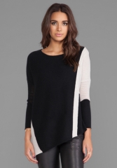 VELVET BY GRAHAM and SPENCER Pauline Cashmere Classics Loose Long Sleeve w Asymmetrical Hem in Black Petal at Revolve