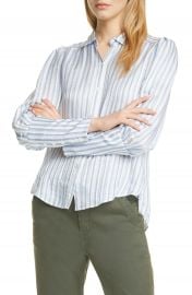 VERONICA BEARD   Ally Stripe Linen  amp  Silk Blend High Low Shirt   Nordstrom Rack at Nordstrom Rack