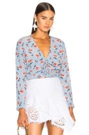 VERONICA BEARD MAISLE BLOUSE IN SKY BLUE MULTI at Forward