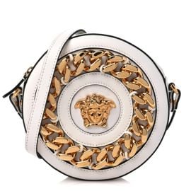 VERSACE Calfskin Mini La Medusa Chain Round Crossbody Bag White 1291611 FASHIONPHILE at Fashionphile