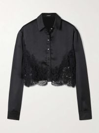 VERSACE Lace-trimmed satin shirt at Net a Porter