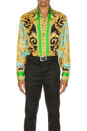 VERSACE Long Sleeve Print Shirt in Green   Blue   FWRD at Forward