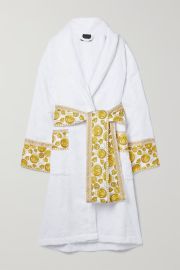 VERSACE Printed poplin-trimmed cotton-terry jacquard robe NET-A-PORTER at Net a Porter