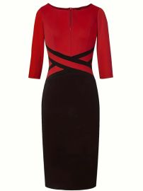 VFSHOW Womens Colorblock Front Zipper Work Office Business Party Bodycon Pencil Dress at Womens Clothing store at Amazon