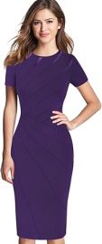 VFSHOW Womens Elegant Crew Neck Patchwork Slim Work Business Office Pencil Sheath Dress at Womens Clothing store at Amazon