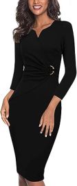 VFSHOW Womens Elegant Notch Neck Ruched Cocktail Party Work Office Business Church Bodycon Sheath Dress at Womens Clothing store at Amazon