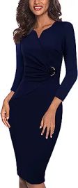 VFSHOW Womens Elegant Notch V Neck Ruched Work Office Business Bodycon Sheath Dress at Womens Clothing store at Amazon