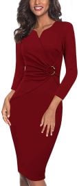 VFSHOW Womens Elegant Notch V Neck Ruched Work Office Business Bodycon Sheath Dress at Womens Clothing store at Amazon