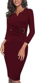 VFSHOW Womens Elegant Notch V Neck Ruched Work Office Business Bodycon Sheath Dress at Womens Clothing store at Amazon