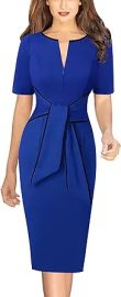 VFSHOW Womens Front Zipper Tie Waist Slim Work Business Office Bodycon Pencil Dress at Womens Clothing store at Amazon