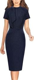VFSHOW Womens Tie Neck Slim Work Business Office Church Career Bodycon Pencil Sheath Dress at Amazon