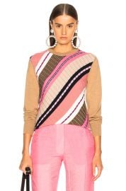 VICTORIA BECKHAM DIAGONAL STRIPE SWEATER IN CAMEL MULTICOLOR at Forward