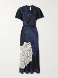 VICTORIA BECKHAM Eve layered gathered floral-print satin midi dress at Net a Porter