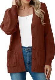VIISHOW Women Chunky Knit Cardigan Sweater Long Sleeve V Neck Button up Cardigan with Pocket Sweater Coat for Fall and Winter at Amazon