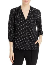 VINCE CAMUTO Pin Dot V-Neck Blouse Bloomingdales at Bloomingdales