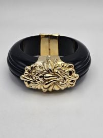 VINTAGE INNA CYTRINE PARIS BLACK LUCITE GOLD TONE HINGED BANGLE BRACELET at eBay