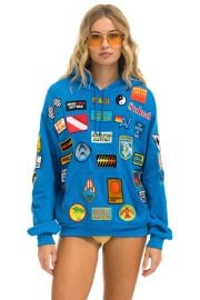 VINTAGE PATCH RELAXED PULLOVER HOODIE- OCEAN Aviator Nation at Aviator Nation