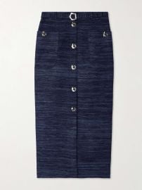 VIOLANTE NESSI Corot belted silk-tweed midi skirt at Net a Porter